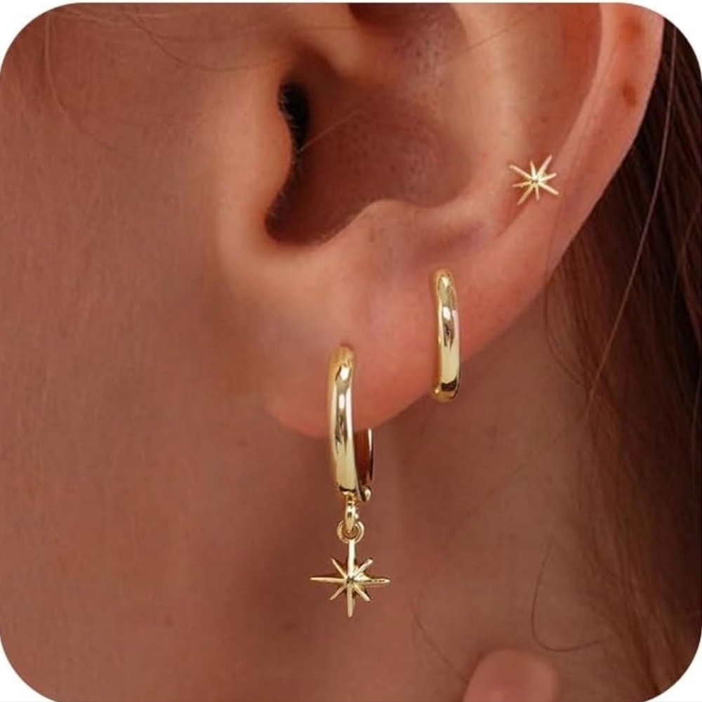 Gold Star Hoop Earrings